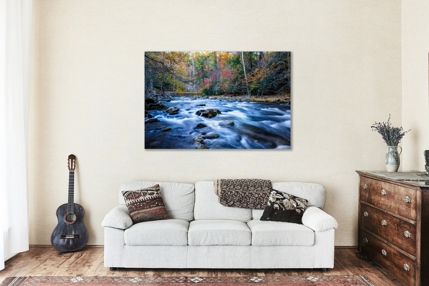 Canvas Wall Art | River and Fall Foliage Picture | Great Smoky Mountains Gallery Wrap | Tennessee Photography | Nature Decor