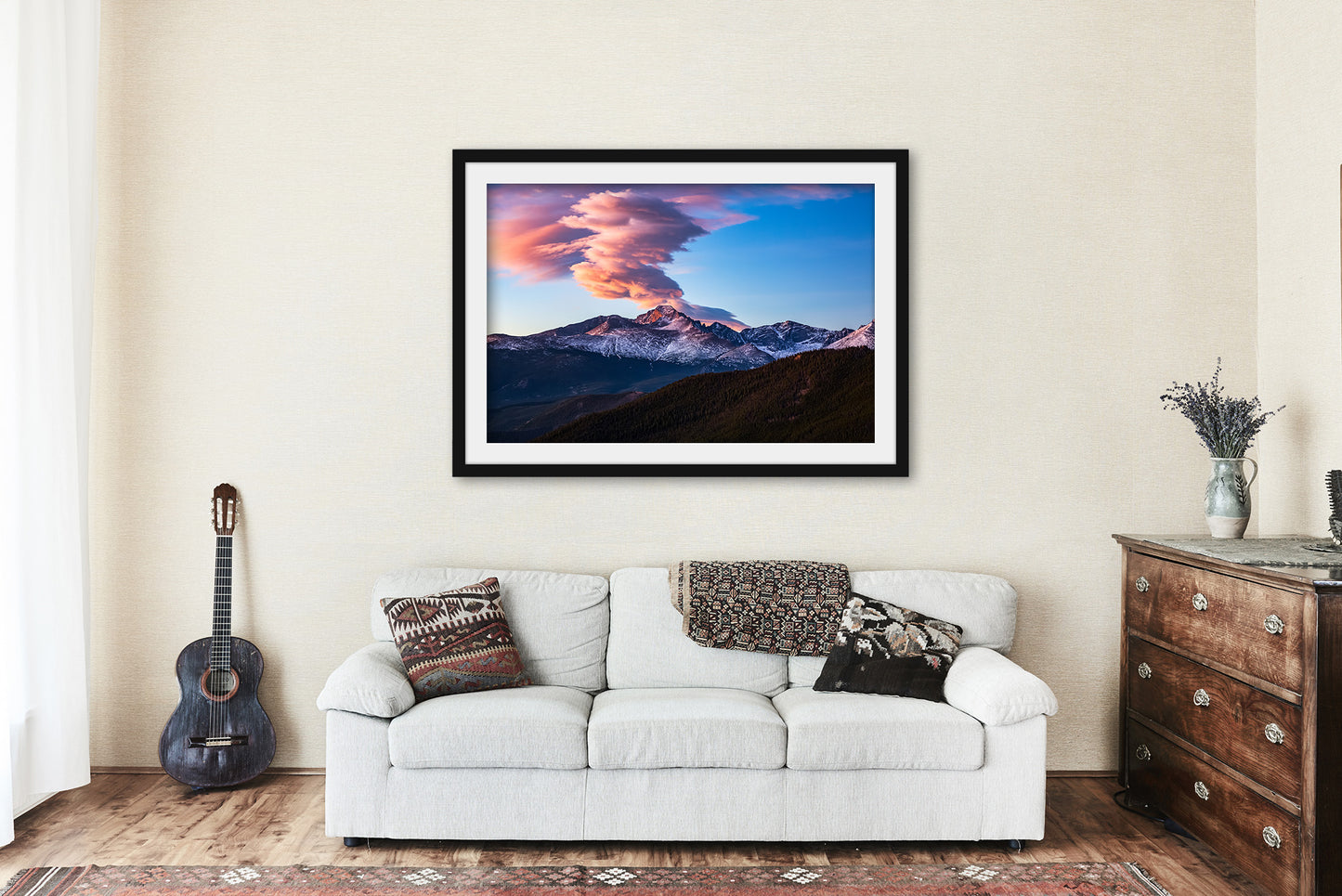 Framed Rocky Mountain National Park Print (Ready to Hang) Picture of Longs Peak with Cloud Rising Above at Sunrise in Colorado Western Wall Art Nature Decor