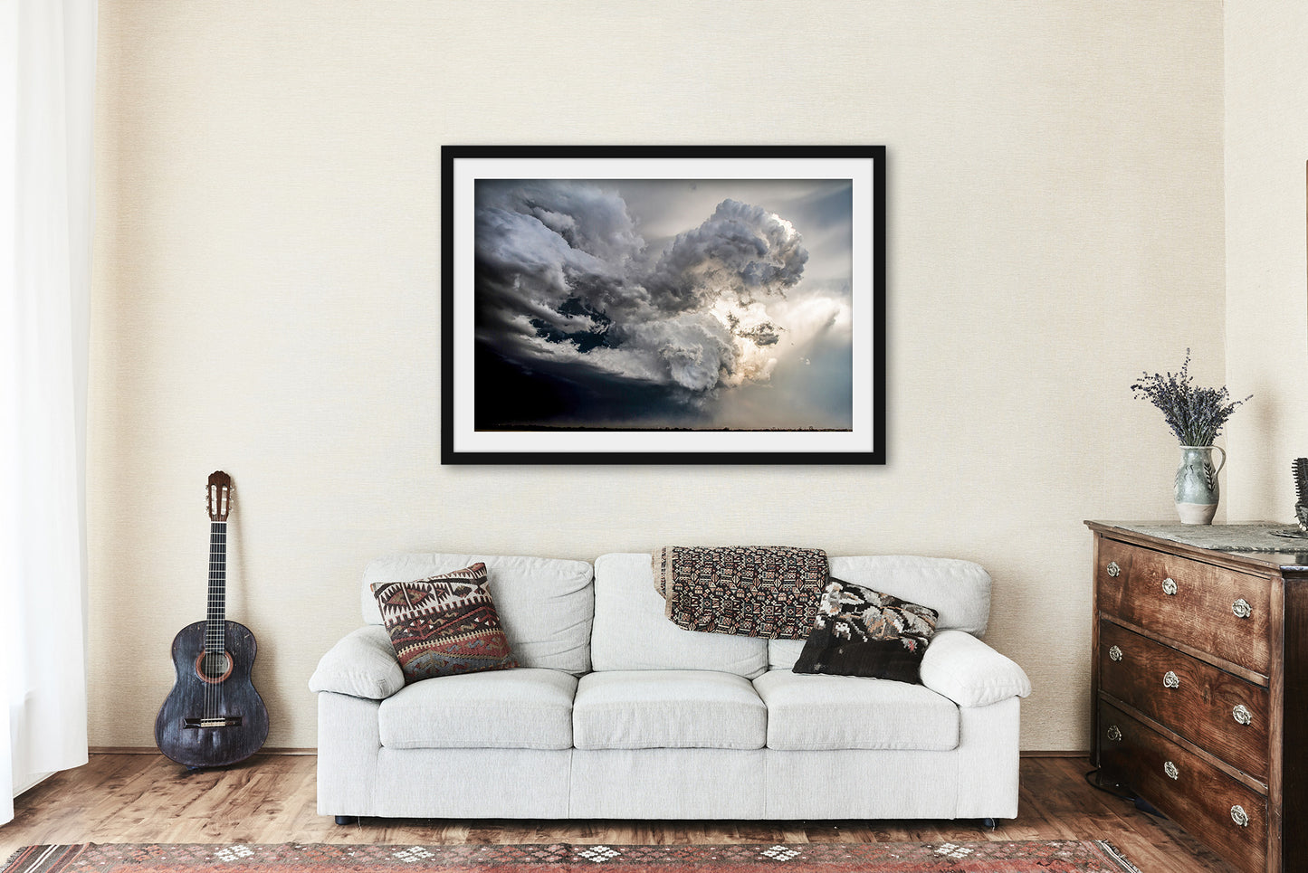 Framed and Matted Print - Picture of Storm Cloud on Spring Day in Oklahoma Extreme Weather Wall Art Nature Decor Thunderstorm Artwork