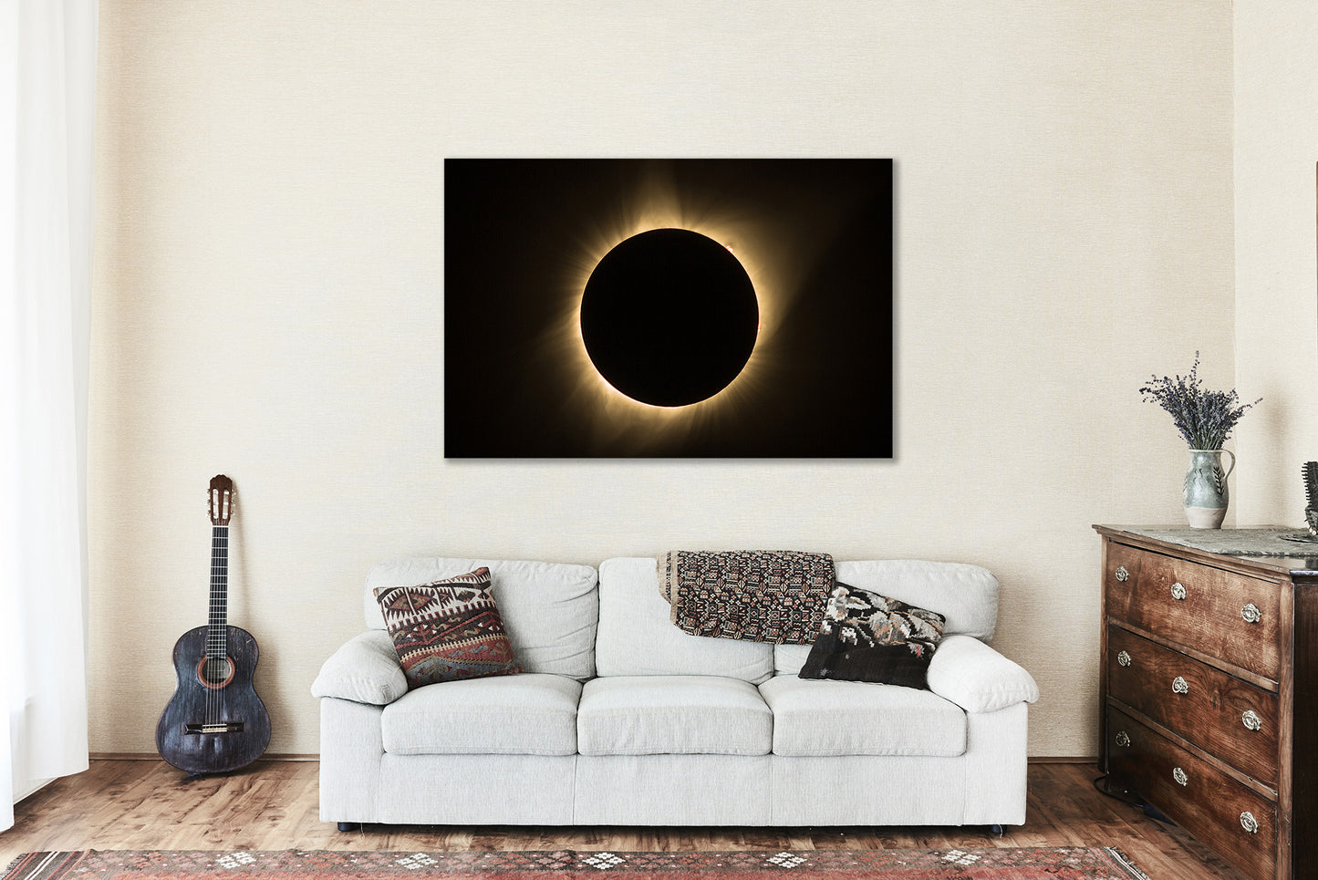 Celestial Metal Print - Total Solar Eclipse with Visible Sun Flares in Nebraska - Science Classroom Decorative Wall Art Photo Decor