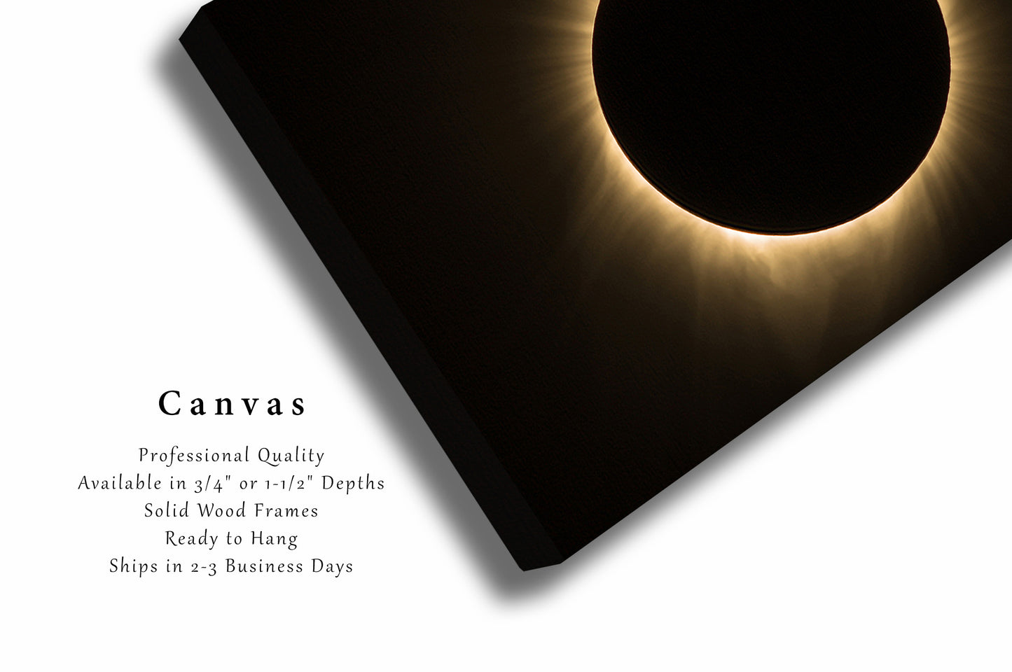 Celestial Canvas Wall Art (Ready to Hang) Gallery Wrap of Total Solar Eclipse with Visible Sun Flares in Nebraska Sun Moon Photography Science Decor
