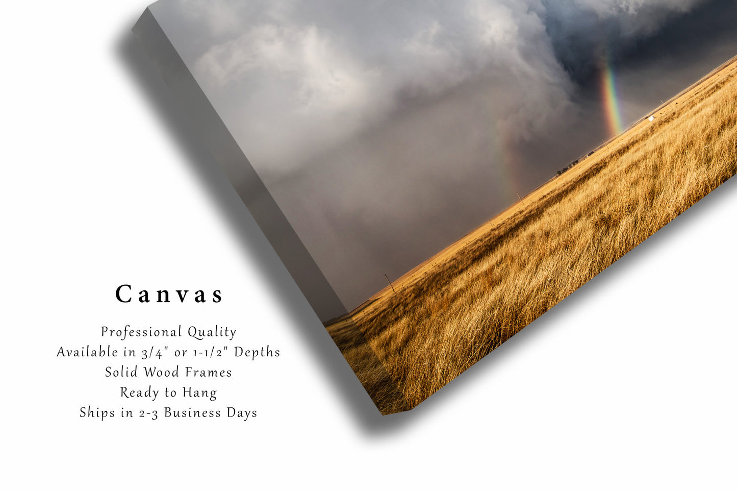 Canvas Wall Art - Gallery Wrap of Rainbow Between Rain Wrapped Tornado and Storm Cloud on Spring Day in Kansas Farmhouse Nature Decor