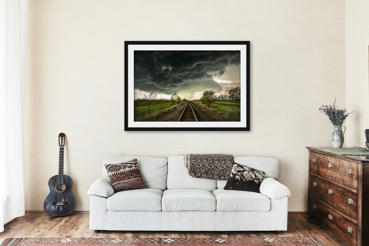 Storm Framed and Matted Print | Thunderstorm Photo | Train Tracks Decor | Kansas Photography | Railroad Wall Art | Ready to Hang