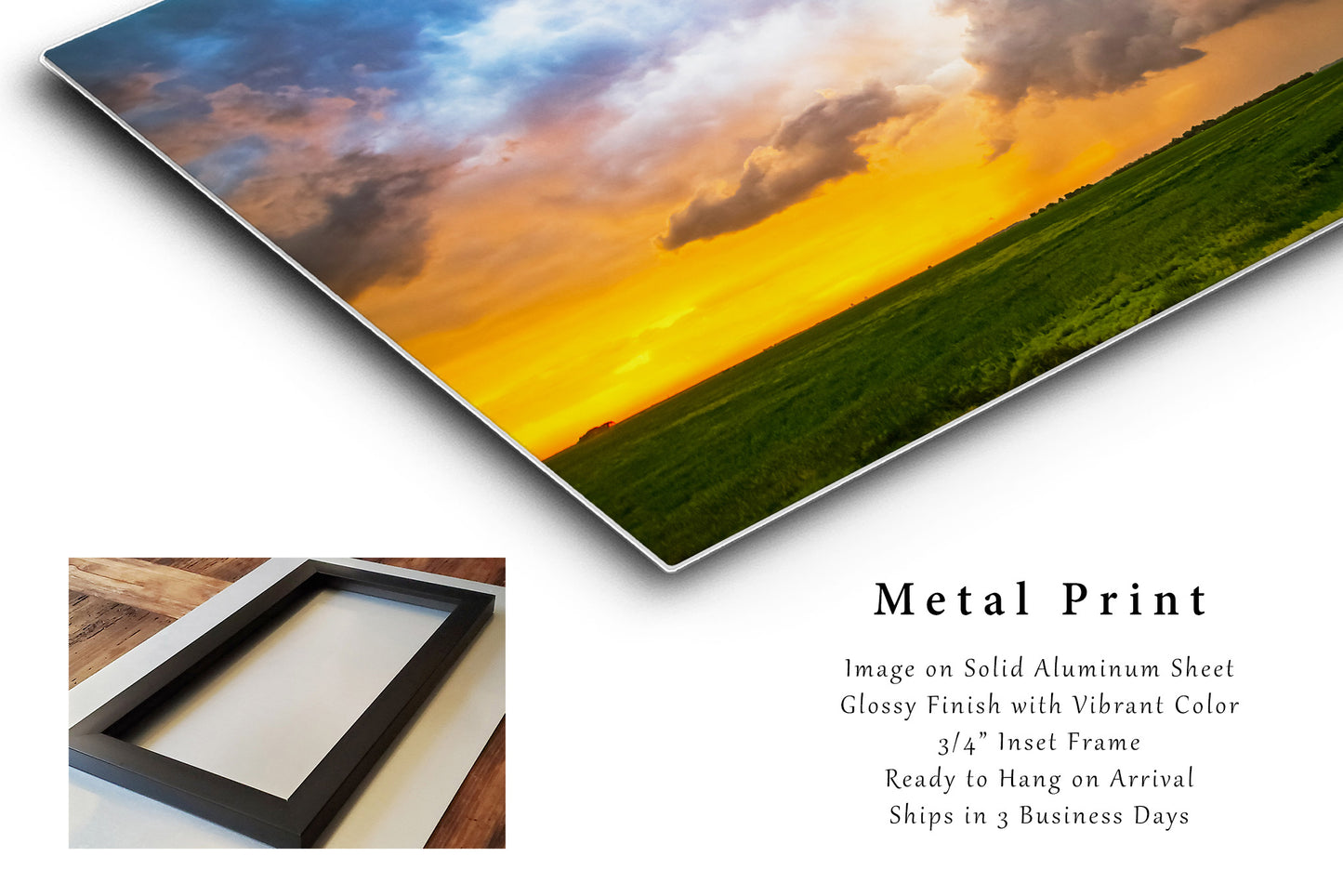 Great Plains Metal Print - Picture of Colorful Storm Clouds at Sunset on Spring Evening in Kansas on Aluminum Metal - Thunderstorm Wall Art
