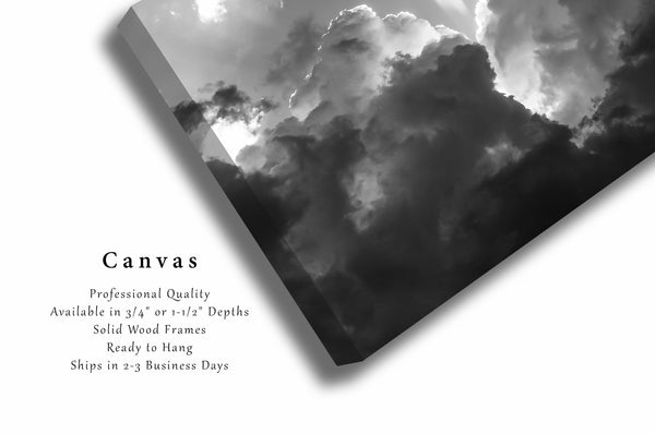 Inspirational Canvas Wall Art - Black and White Gallery Wrap of Sunbeams Bursting from Storm Clouds in Oklahoma - Nature Artwork Decor