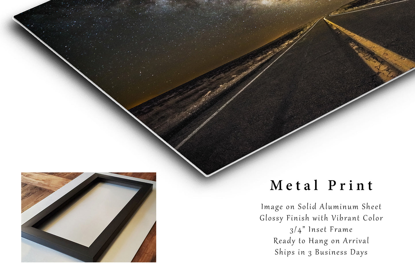 Night Sky Metal Print (Ready to Hang) Photo on Aluminum of Highway Leading to Milky Way Rising Above Horizon in Arizona Desert Wall Art Celestial Decor