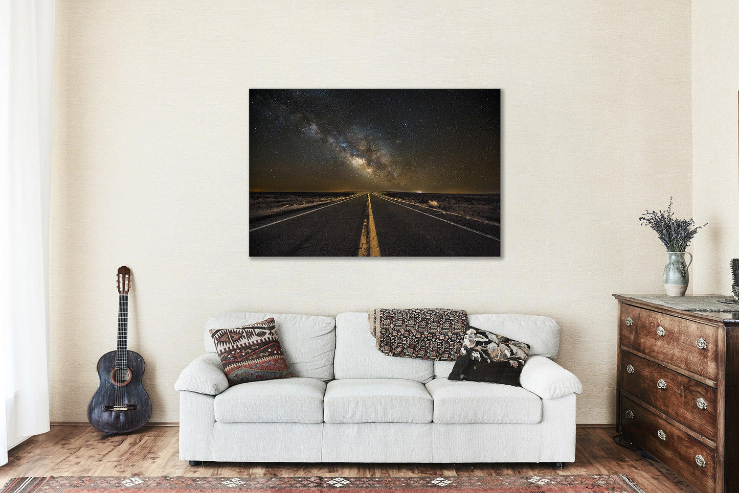 Night Sky Canvas Wall Art (Ready to Hang) Gallery Wrap of Highway Leading to Milky Way Rising Above Horizon in Arizona Desert Photography Celestial Decor