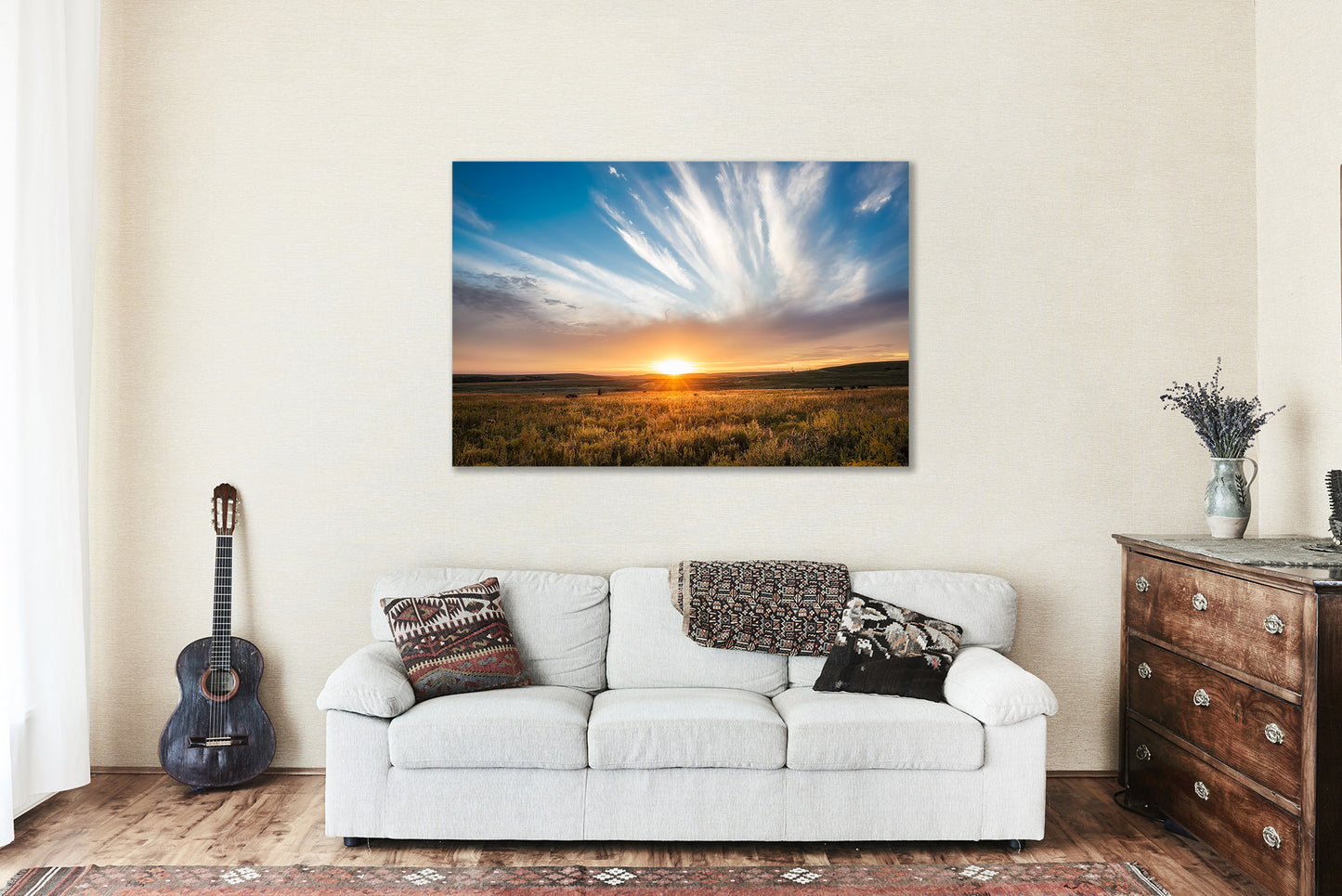 Canvas Wall Art | Scenic Sunset Over Tallgrass Prairie Photo | Landscape Gallery Wrap | Oklahoma Photography | Great Plains Picture | Western Decor