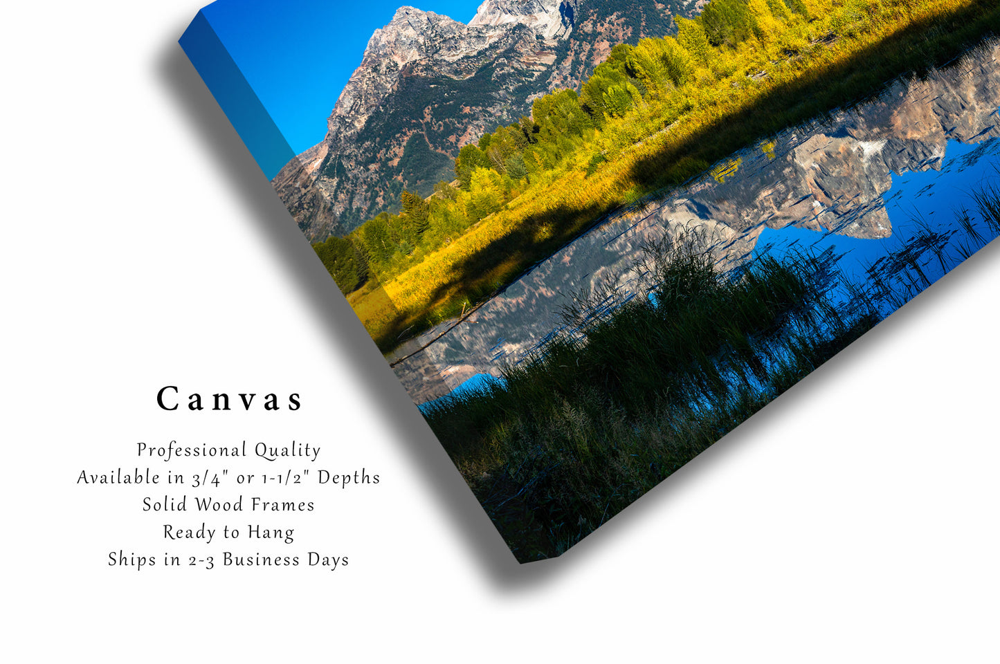Rocky Mountain Canvas Wall Art (Ready to Hang) Gallery Wrap of Grand Teton at Schwabacher Landing Wyoming Landscape Photography Western Decor