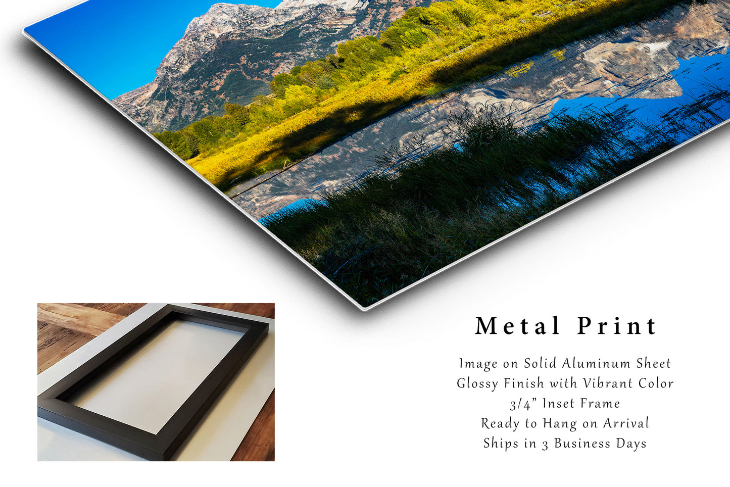 Rocky Mountain Metal Print (Ready to Hang) Photo of Grand Teton Reflection at Schwabacher Landing Wyoming Landscape Wall Art Western Decor