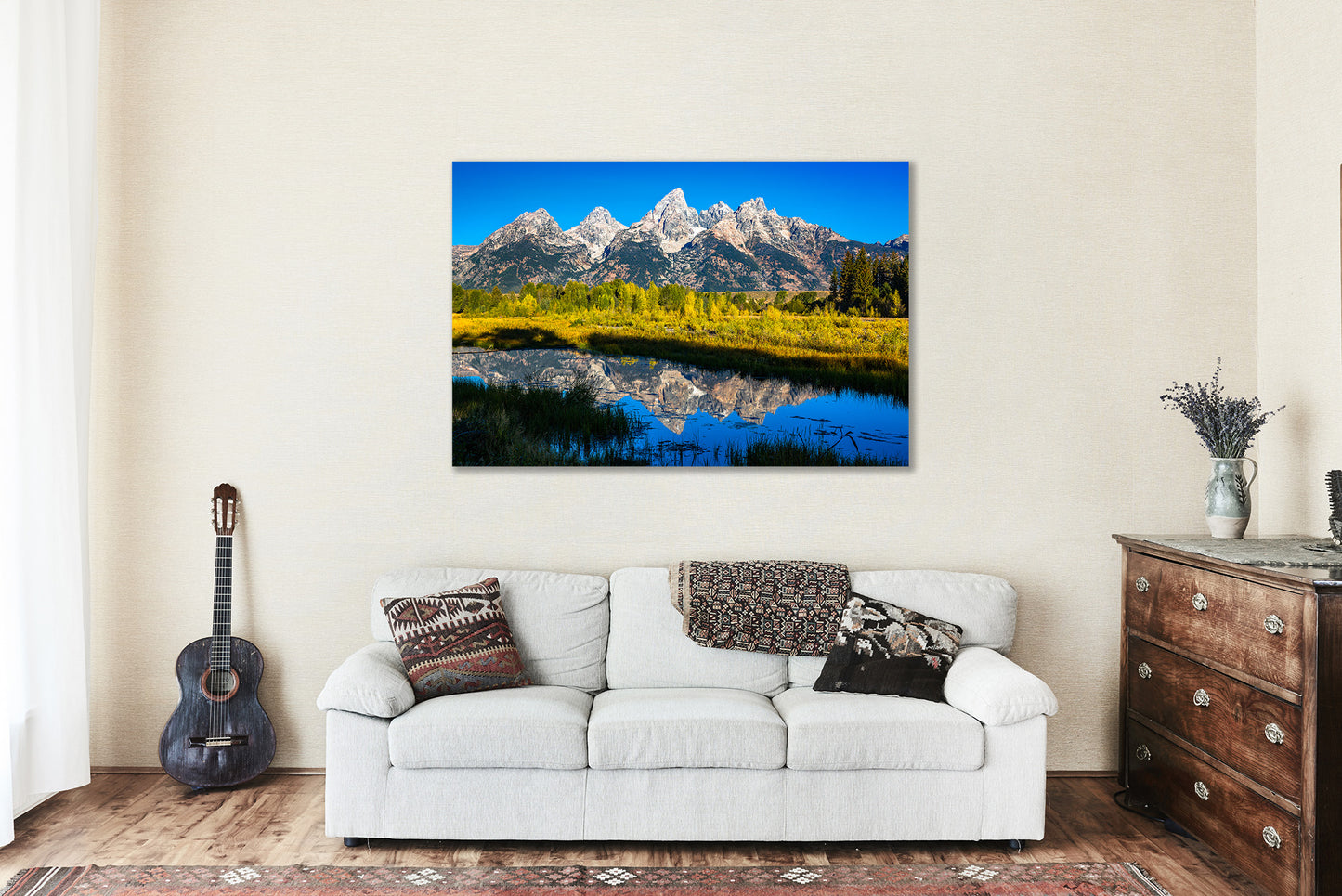 Western Metal Print - Grand Tetons Reflecting Off Water at Schwabacher Landing in Wyoming - Rocky Mountain Wall Art National Park Decor