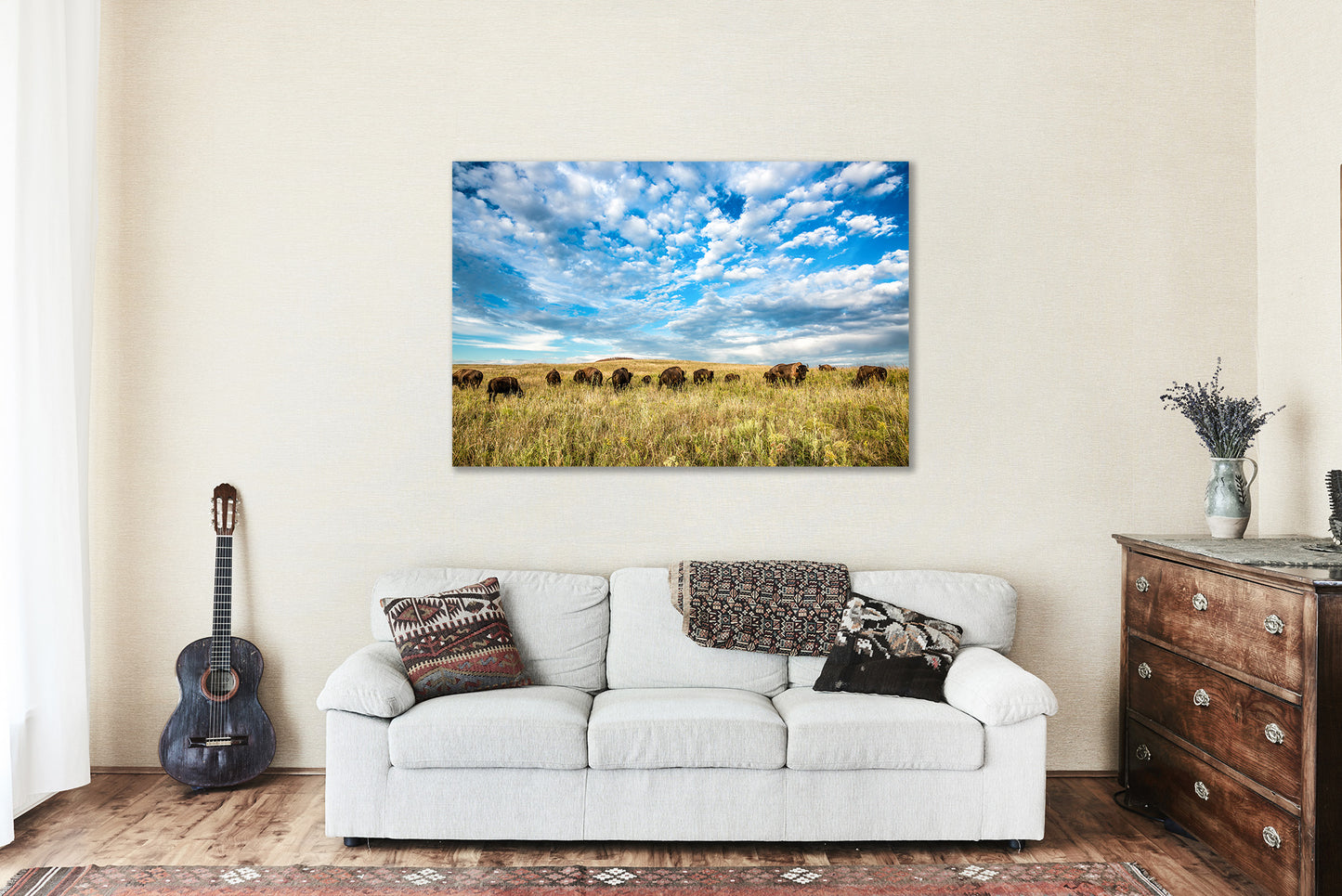 Bison Metal Print (Ready to Hang) Photo of Buffalo Herd on Tallgrass Prairie in Oklahoma Great Plains Wall Art Western Decor