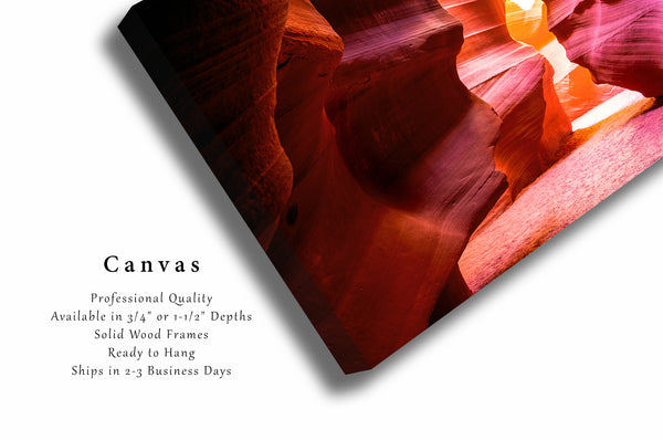 Southwest Canvas Wall Art - Abstract Gallery Wrap of Antelope Canyon Walls Leading to Sunlight in Arizona Desert - Horizontal Photo Decor