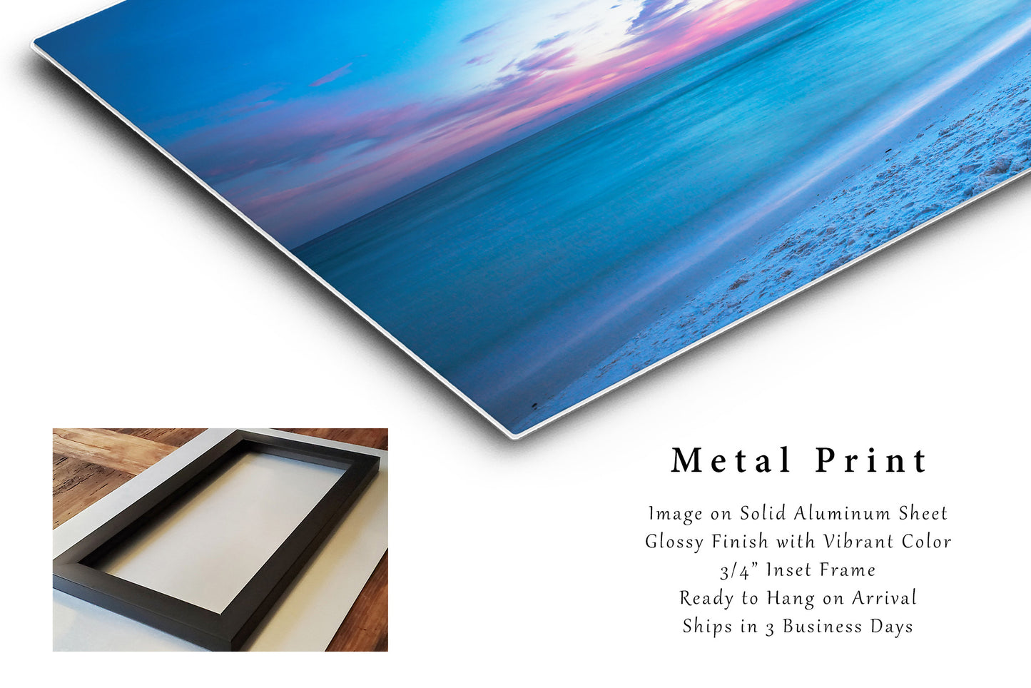 Coastal Metal Print (Ready to Hang) Photo on Aluminum of Scenic Sunset Over Beach Along Emerald Coast near Destin Florida Seascape Wall Art Gulf Coast Decor