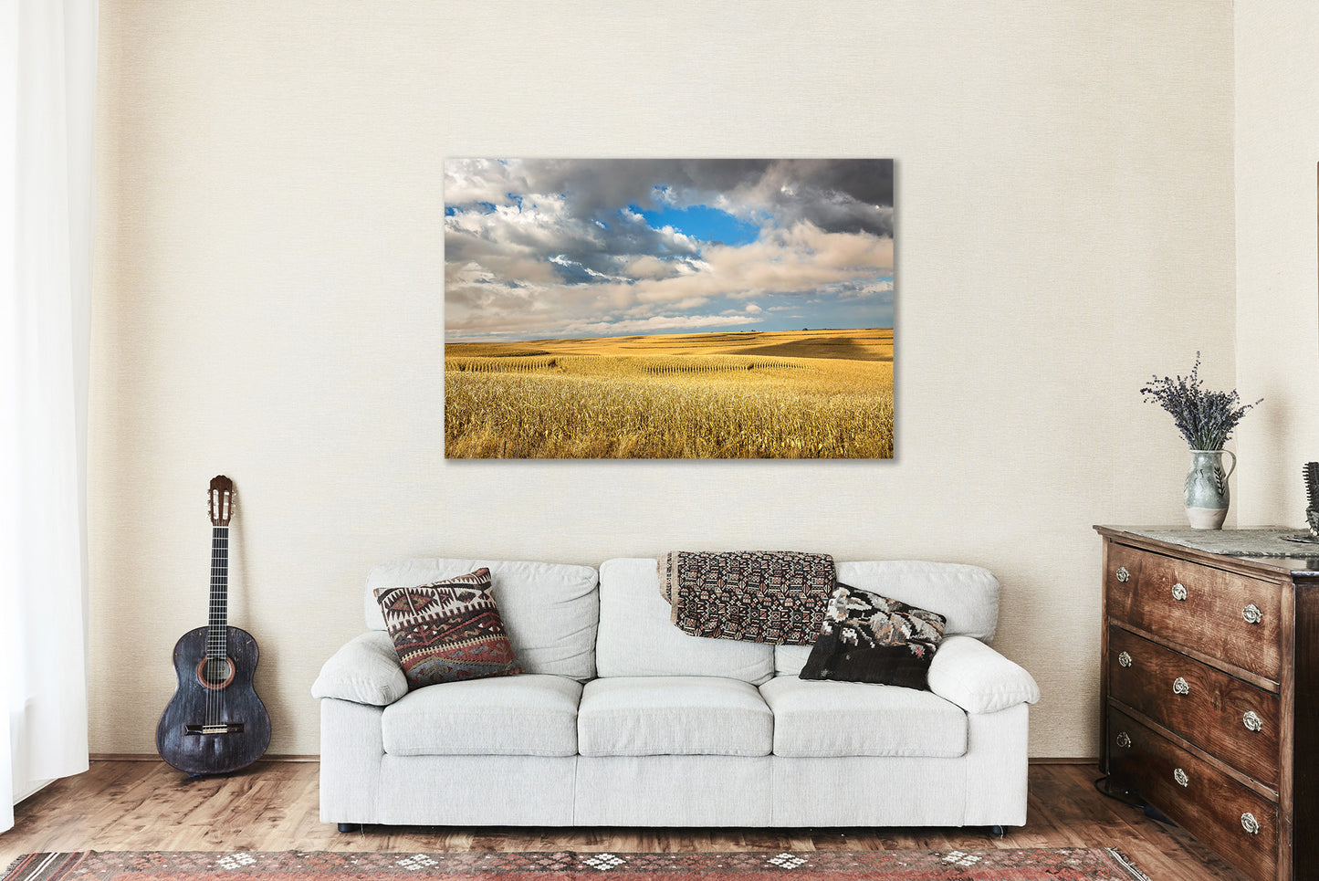Country Metal Print - Photo of Golden Terraced Corn Field on Autumn Day in Iowa on Aluminum Midwestern Wall Art Farmhouse Decor