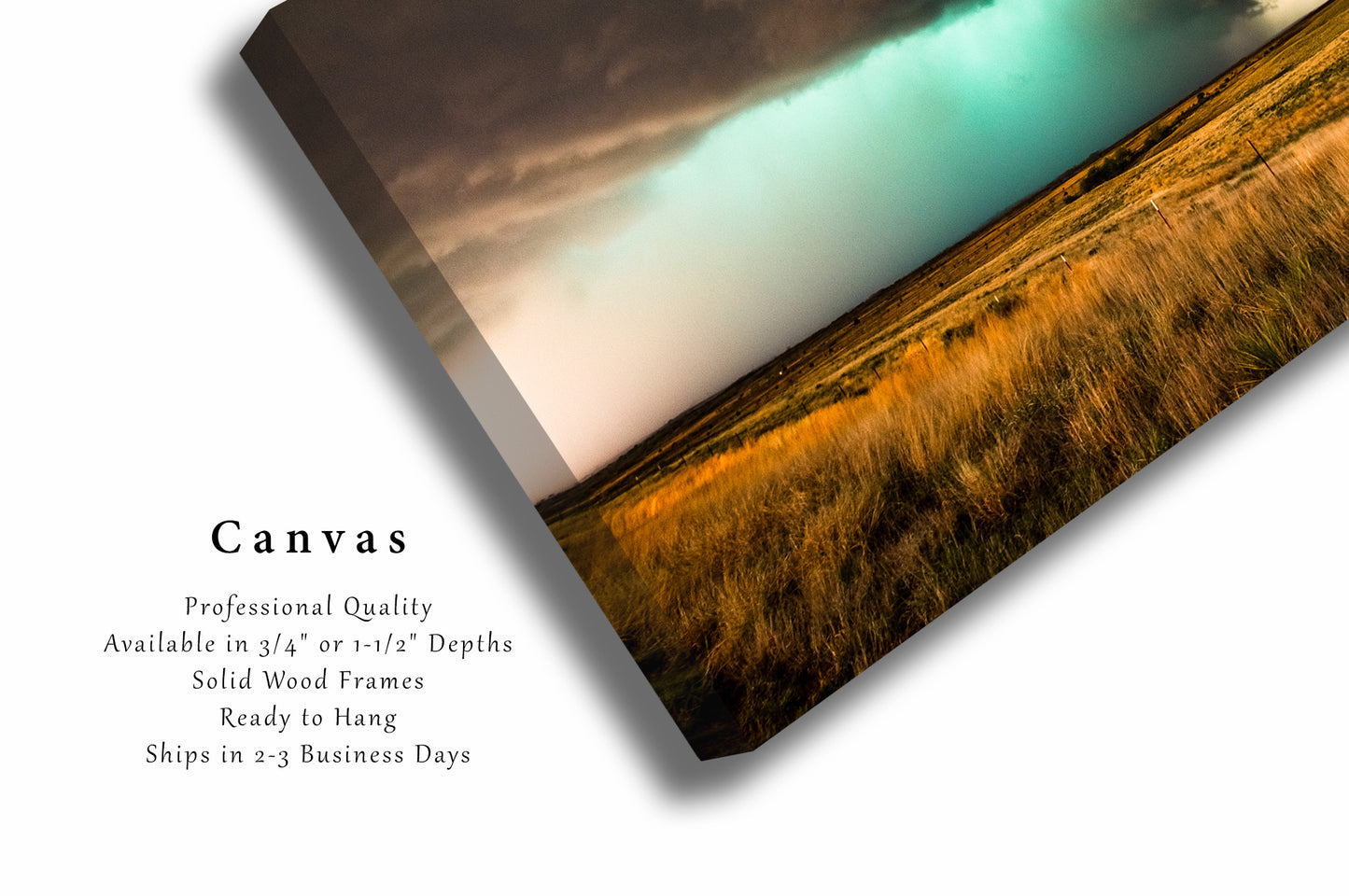 Storm Canvas Wall Art (Ready to Hang) Gallery Wrap of Teal Hued Thunderstorm Over Prairie on Stormy Day in Texas Great Plains Photography Nature Decor