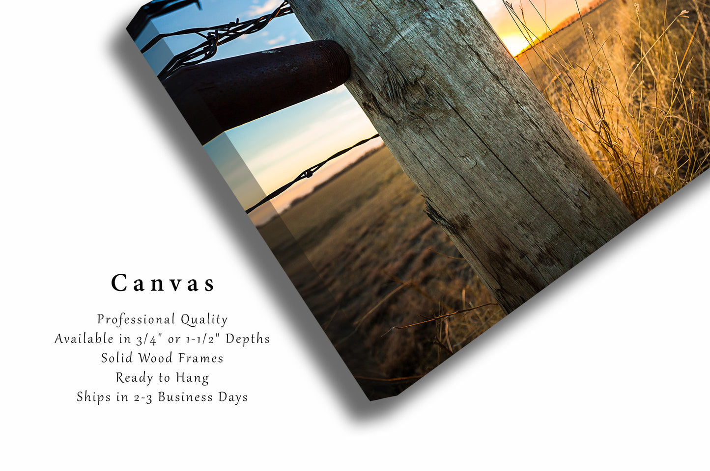 Country Canvas Wall Art - Gallery Wrap of Fence Post and Prairie Grass on Winter Day in Oklahoma - Farmhouse Photography Artwork Decor