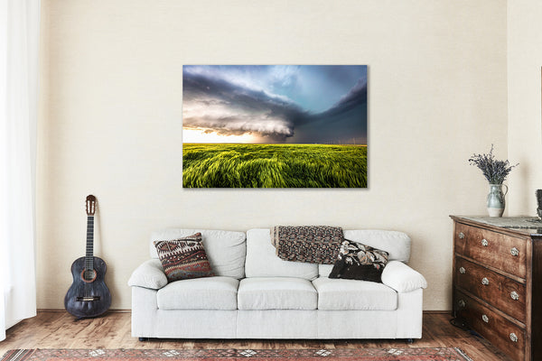 Storm Metal Print of Supercell Thunderstorm Over Waving Wheat Field on Stormy Spring Day in Kansas - Ready to Hang Prairie Wall Art Decor