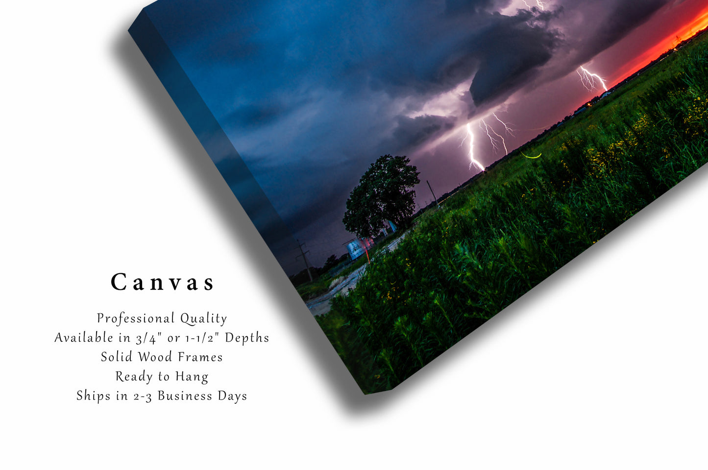Storm Canvas Print | Lightning Bolts and Firefly at Sunset Wall Art | Oklahoma Photography | Thunderstorm Photo | Weather Decor