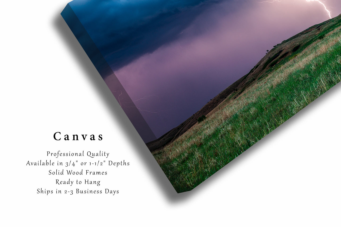 Canvas Wall Art - Gallery Wrap of Lightning Strike Near Hill on Stormy Spring Night in Kansas Storm Photography Thunderstorm Nature Decor