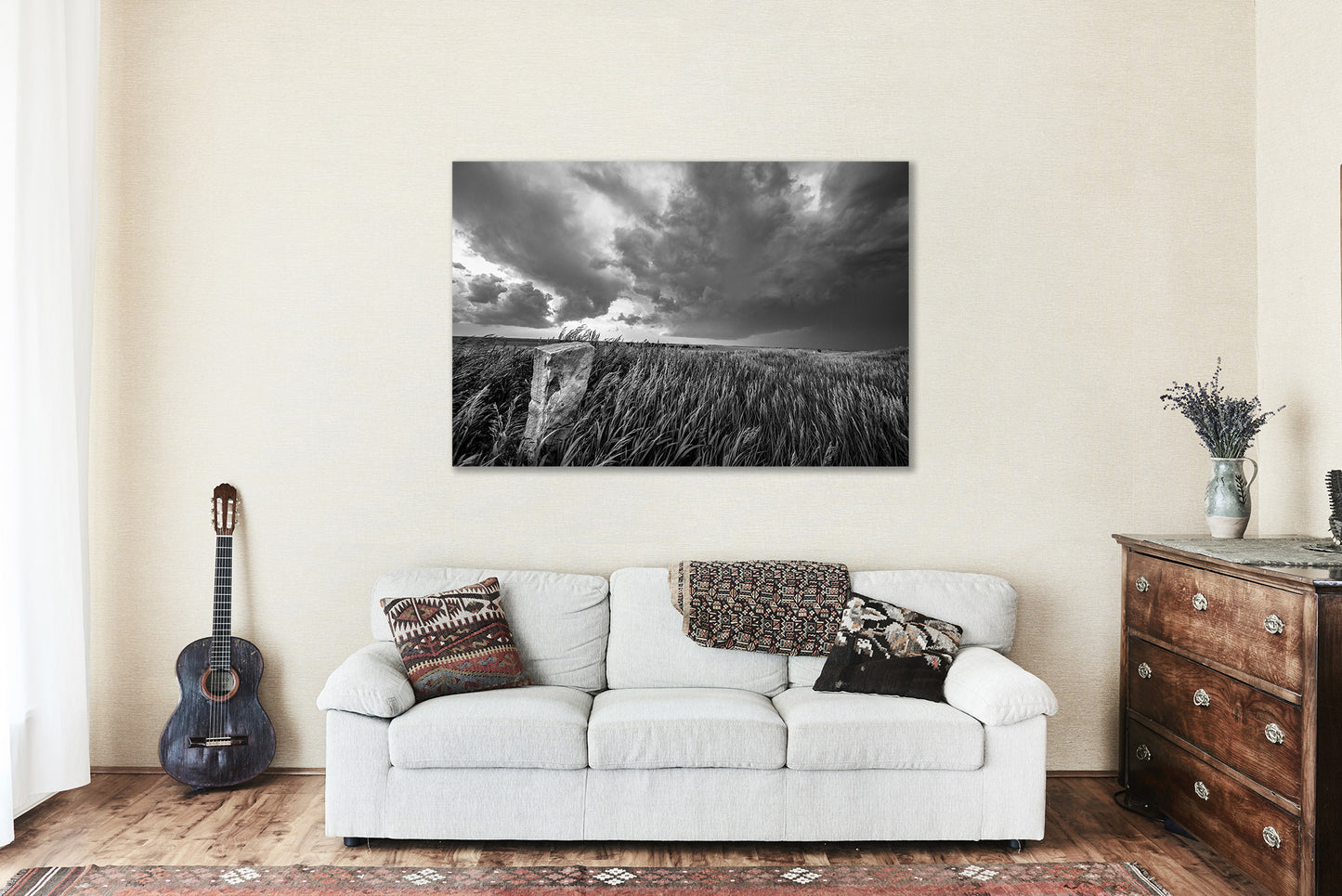 Canvas Wall Art | Stone Marker in Prairie Grass Picture | Black and White Gallery Wrap | Kansas Photography | Western Decor