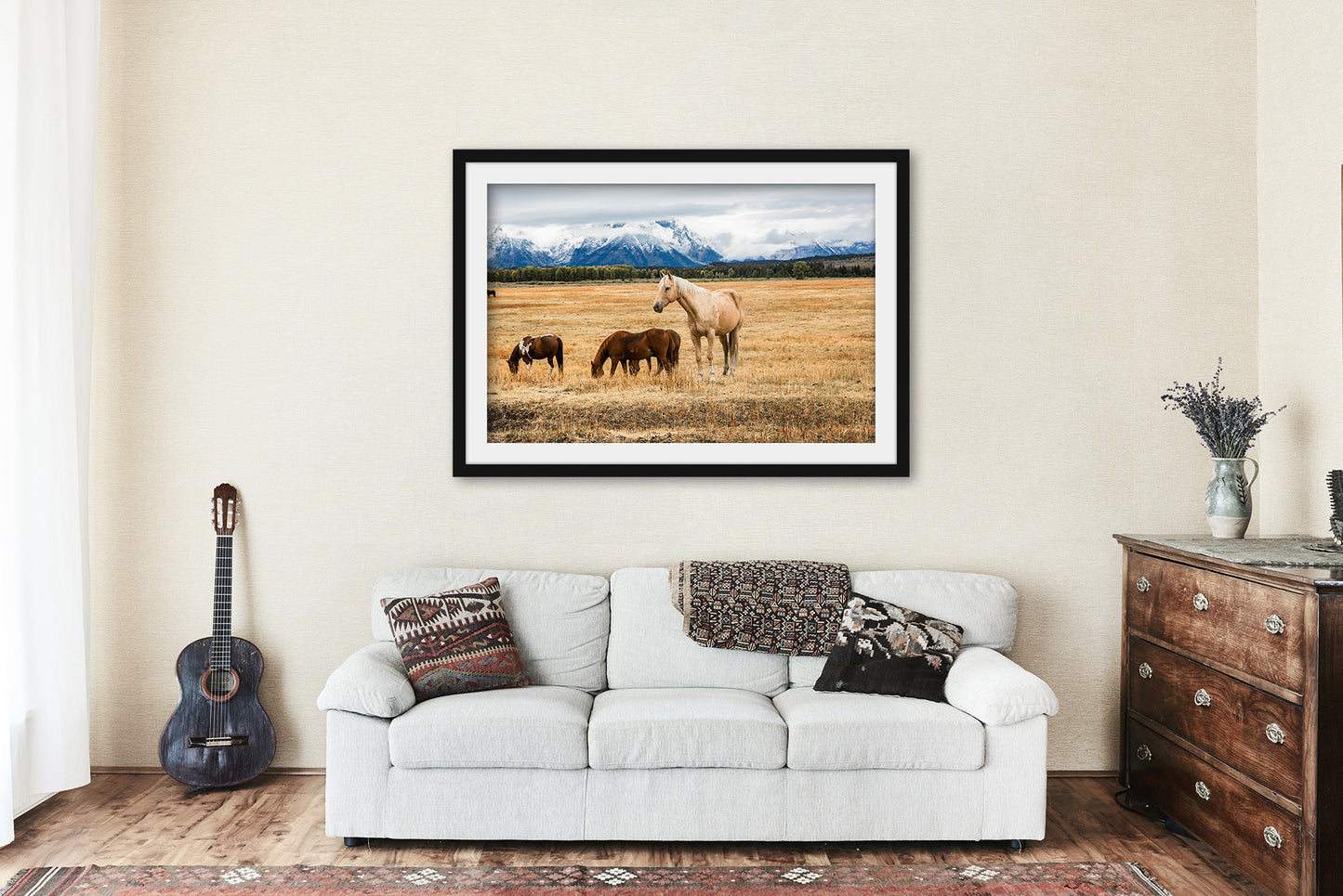 Framed and Matted Print - Picture of Palomino Horse on Autumn Day in Grand Teton National Park Wyoming - Ready to Hang Equine Wall Art Decor