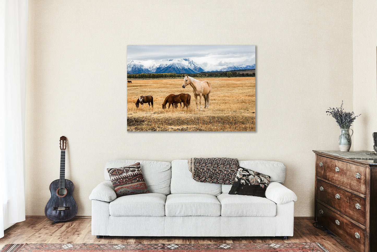 Equine Metal Print (Ready to Hang) Photo on Aluminum of Palomino Horse on Autumn Day in Grand Teton National Park Wyoming Rocky Mountain Wall Art Western Decor