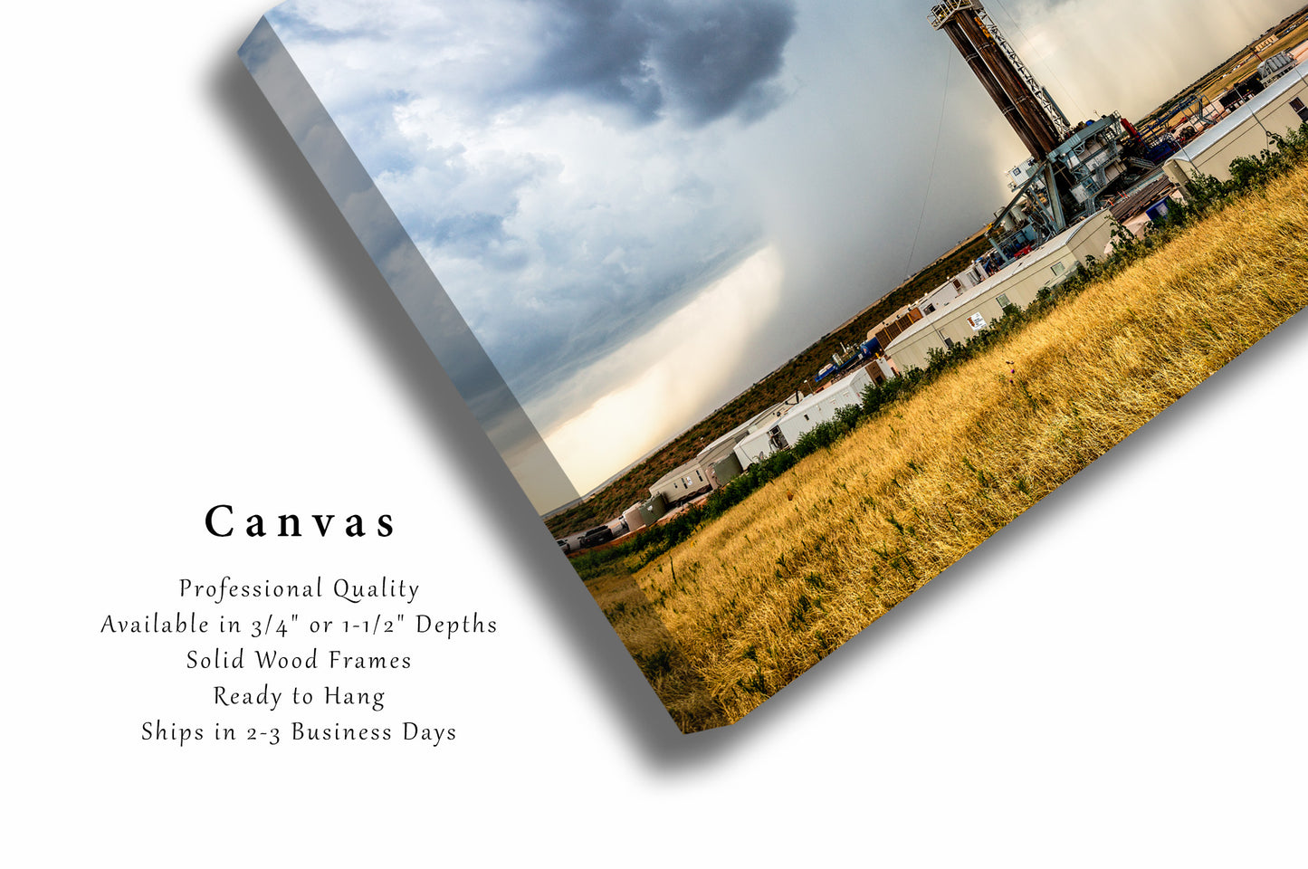 Oilfield Canvas Wall Art (Ready to Hang) Gallery Wrap of Drilling Rig and Storm on Summer Day in Oklahoma Thunderstorm Photography Oil and Gas Decor