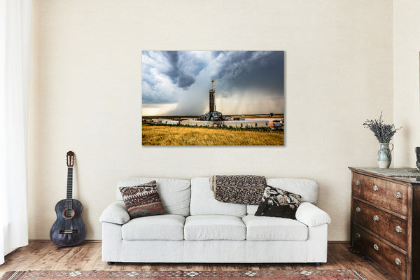 Oilfield Metal Print | Storm Passing Behind Drilling Rig Photo | Thunderstorm Photography | Oklahoma Picture | Oil and Gas Decor