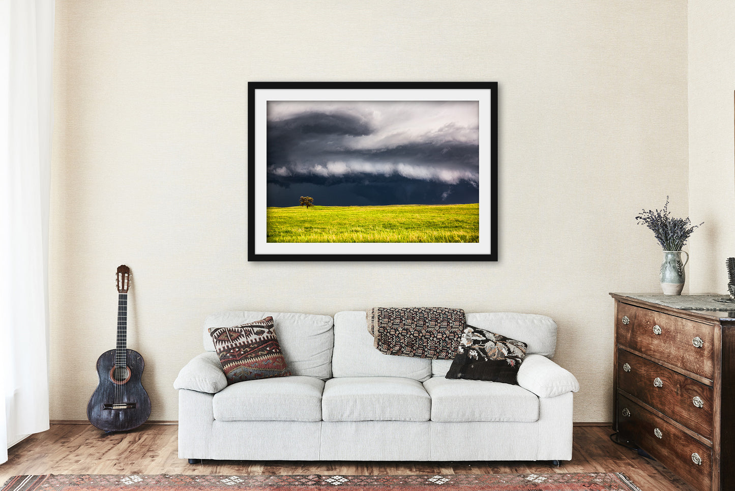 Storm Framed and Matted Print | Lone Tree Photo | Thunderstorm Decor | Nebraska Photography | Great Plains Wall Art | Ready to Hang