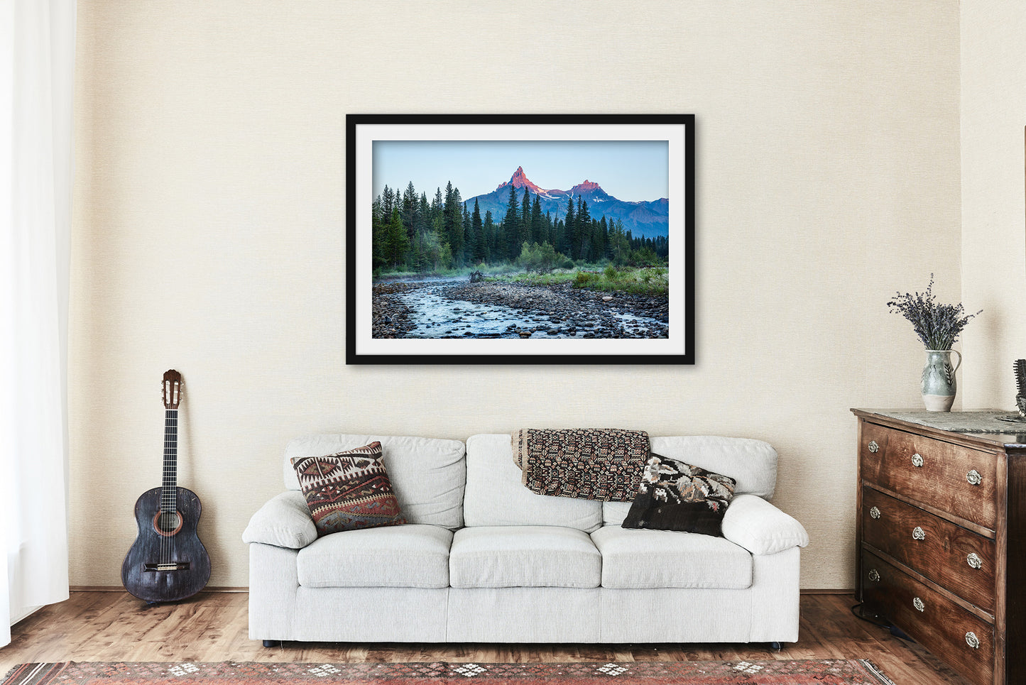 Framed Rocky Mountain Print (Ready to Hang) Picture of Pilot Peak at Sunrise in Beartooth Mountains Wyoming Western Wall Art Nature Decor