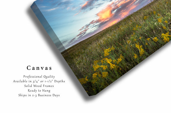Great Plains Canvas Wall Art - Gallery Wrap of Clouds Over Tallgrass Prairie at Sunset in Oklahoma - Western Landscape Photo Artwork Decor