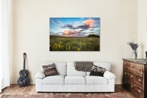 Metal Print | Clouds Over Tallgrass Prairie at Sunset Picture | Oklahoma Wall Art | Great Plains Photography | Nature Decor