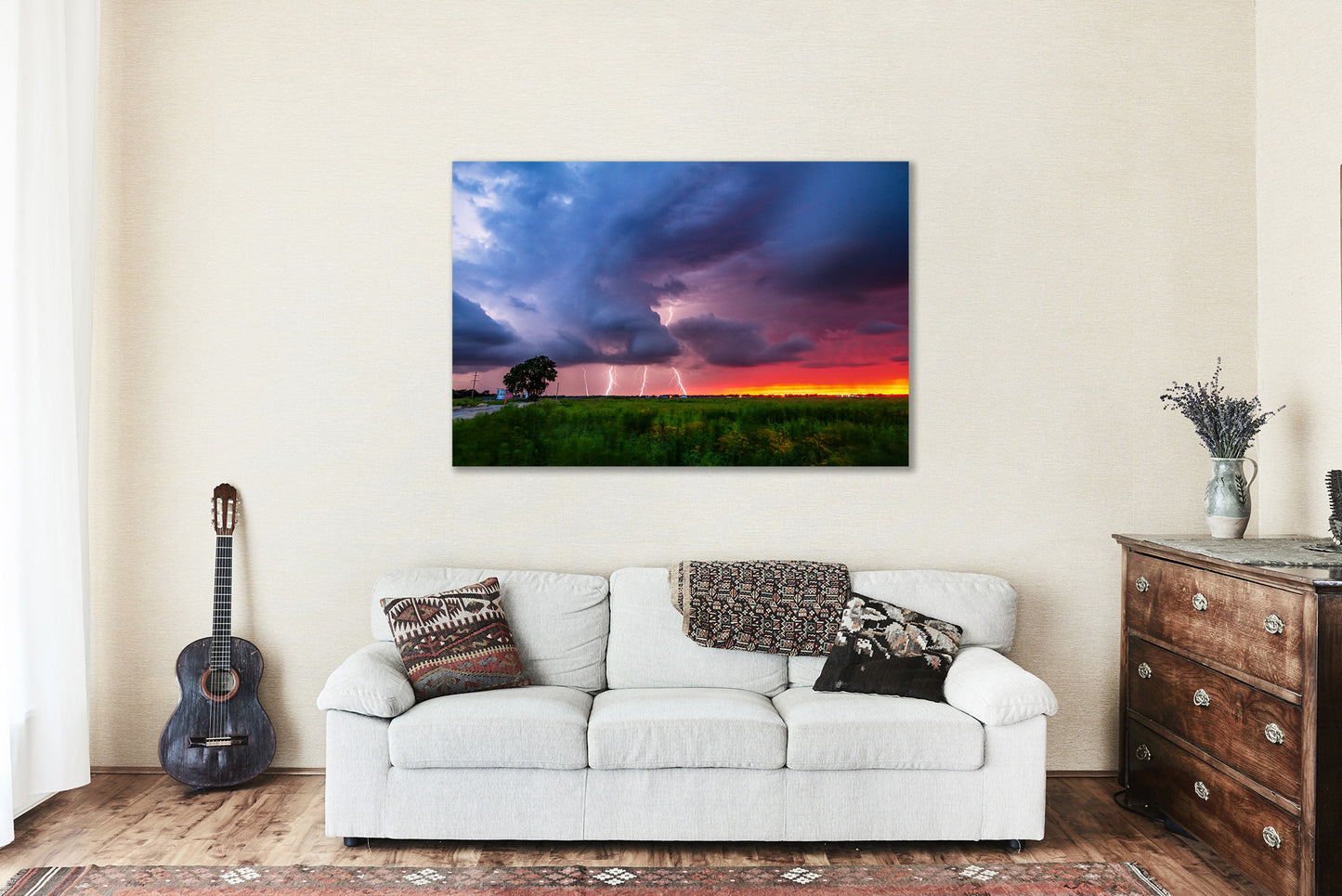Storm Metal Print - Picture of Multiple Lightning Strikes in Thunderstorm at Sunset in Oklahoma - Ready to Hang Weather Wall Art Decor