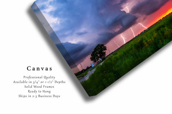 Storm Canvas Wall Art - Gallery Wrap of Multiple Lightning Strikes in Thunderstorm at Sunset in Oklahoma - Weather Photography Artwork Decor