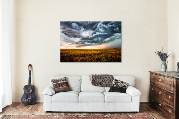 Storm Print on Metal - Aluminum Wall Art of Thunderstorm Over Amber Wheat Field on Spring Day in Colorado - Landscape Photo Artwork Decor