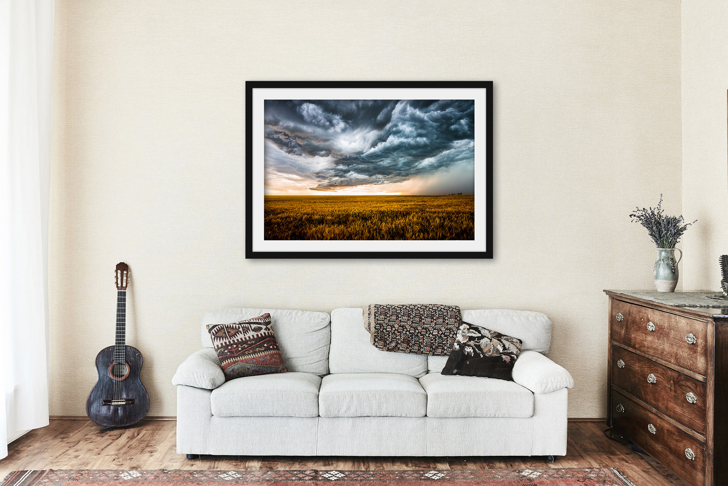 Framed and Matted Print of Storm Clouds Churning Over Golden Wheat Field in Colorado - Western Wall Art Photo Artwork Photography Decor