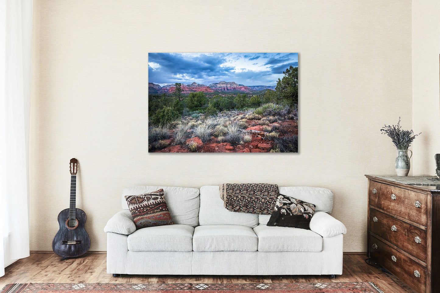 Southwest Canvas Wall Art - Gallery Wrap of Desert Landscape and Red Rocks on Spring Evening near Sedona Arizona - Western Photo Decor