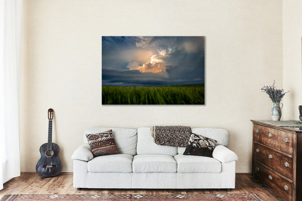 Metal Print | Supercell Thunderstorm Over Wheat Field at Sunset Photo | Kansas Artwork | Great Plains Wall Art | Storm Photography | Nature Decor