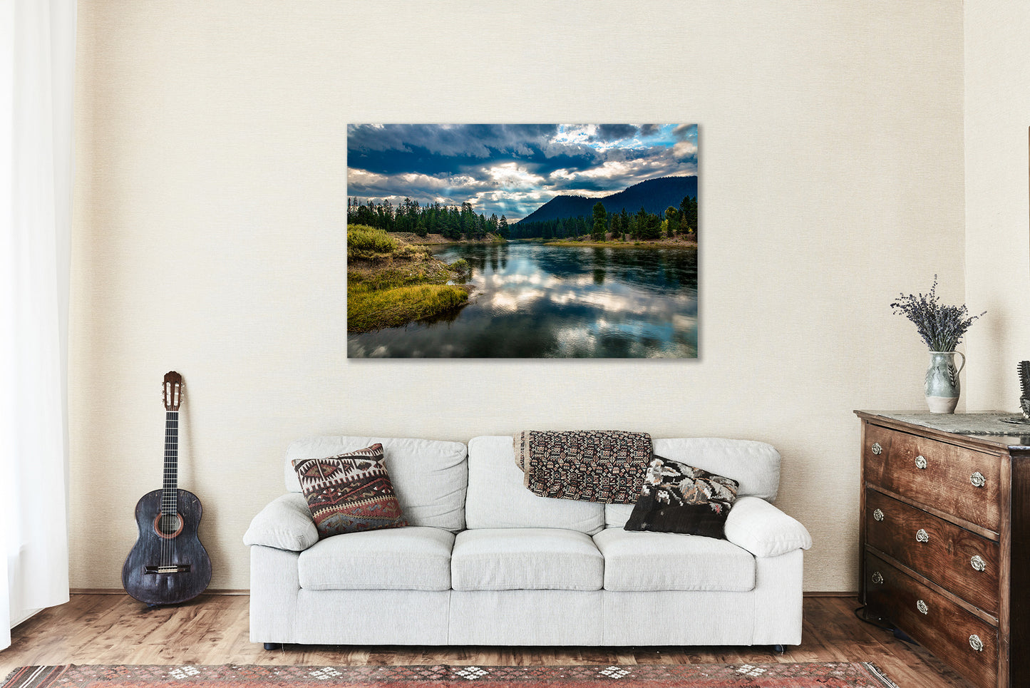 Western Canvas Wall Art - Gallery Wrap of Snake River on Autumn Morning in Grand Tetons Wyoming - Landscape Photography Artwork Photo Decor