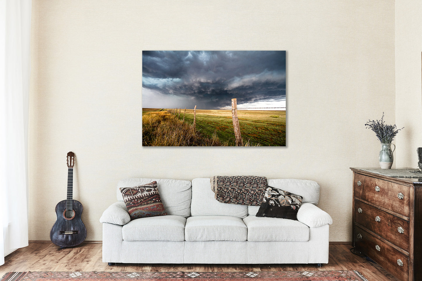 Metal Print | Storm Over Barbed Wire Fence Photo | Texas Artwork | Great Plains Wall Art | Thunderstorm Photography | Farmhouse Decor