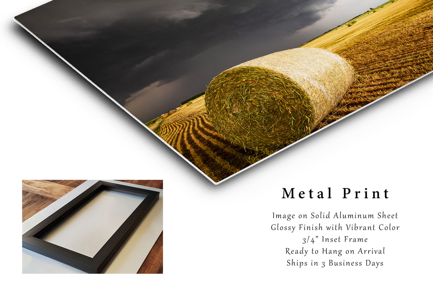 Metal Print | Round Hay Bale Photo | Kansas Artwork | Storm Wall Art | Country Photography | Farmhouse Decor