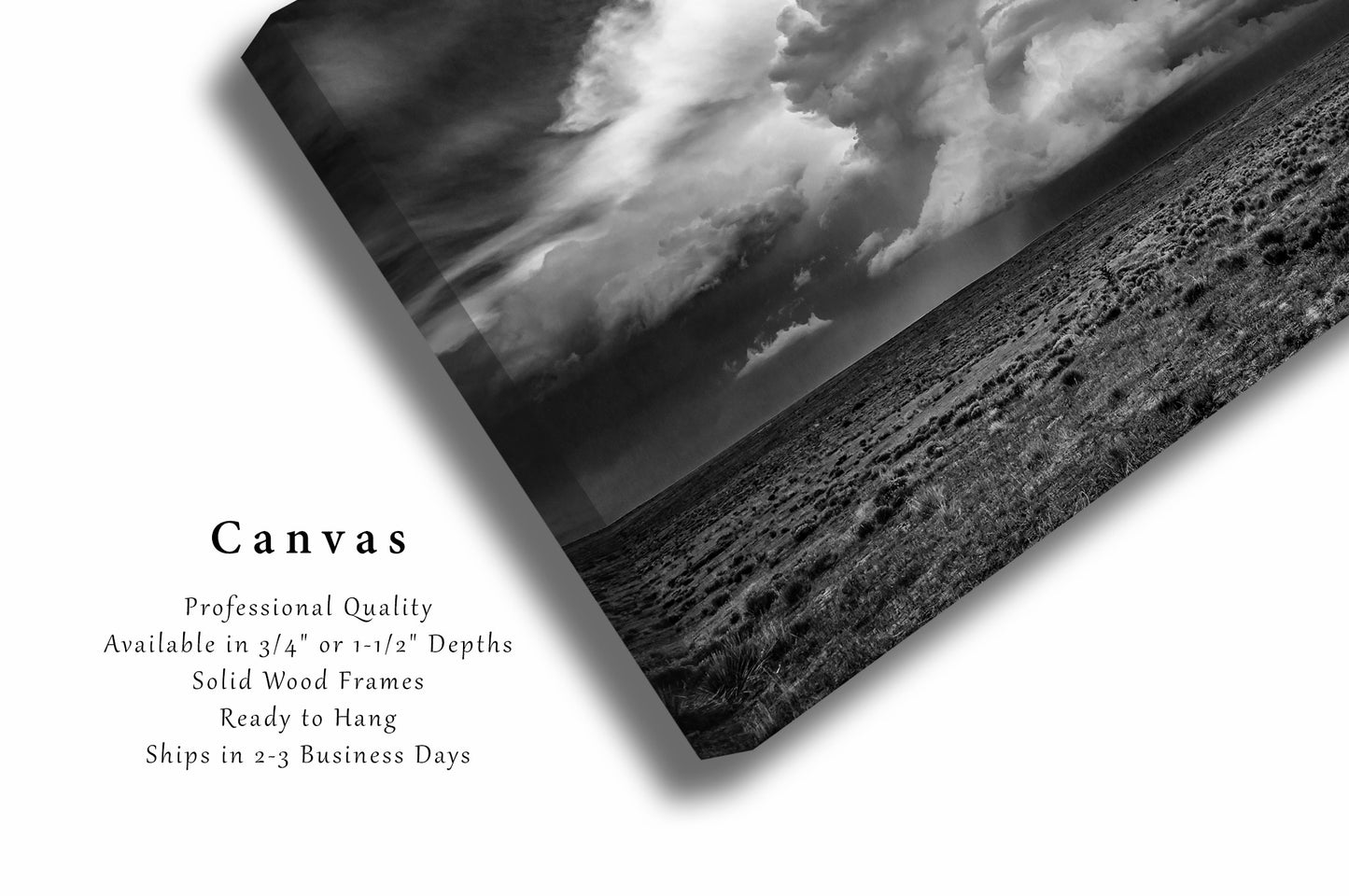 Storm Canvas Wall Art - Black and White Gallery Wrap of Supercell Thunderstorm Over High Plains in Oklahoma - Landscape Photography Artwork