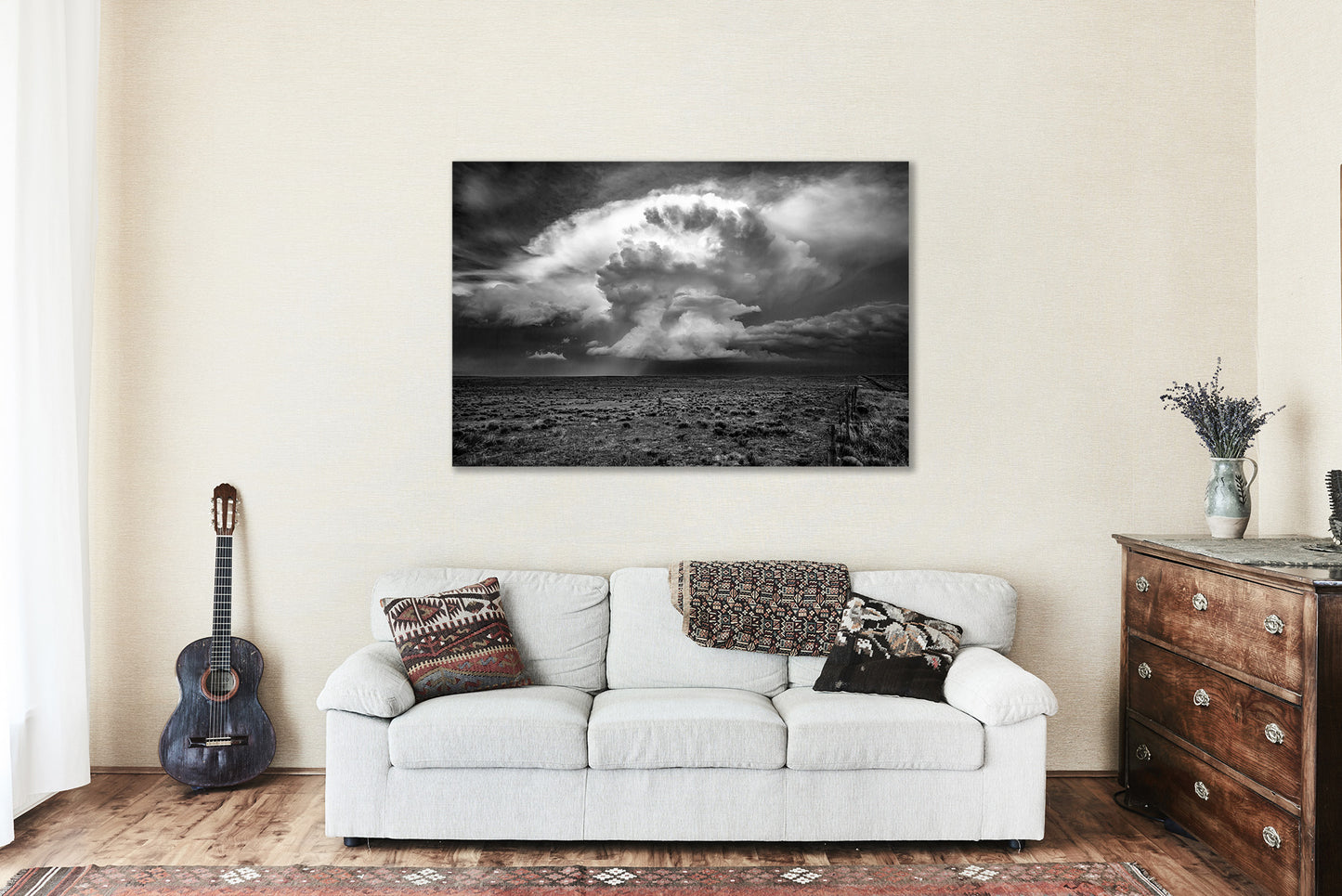Storm Metal Print - Black and White Picture of Supercell Thunderstorm Over High Plains in Oklahoma Panhandle - Decorative Nature Wall Art