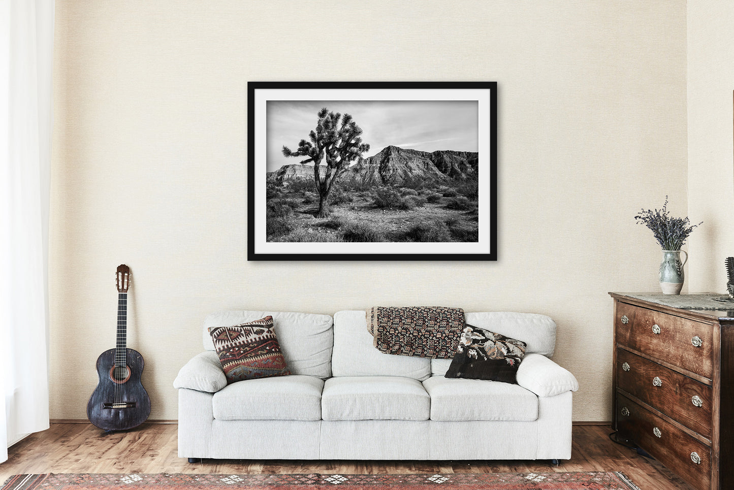 Southwest Wall Art - Framed and Matted Print Joshua Tree and Mountain in Arizona Desert - Ready to Hang Southwestern Landscape Photography