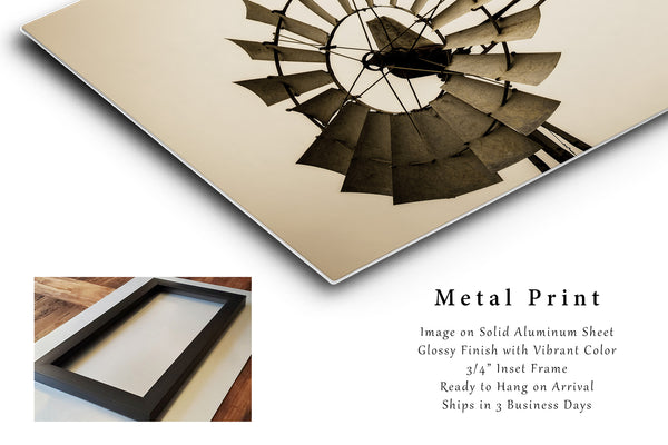 Metal Print | Windmill Photo | Iowa Artwork | Farm Wall Art | Sepia Photography | Farmhouse Decor