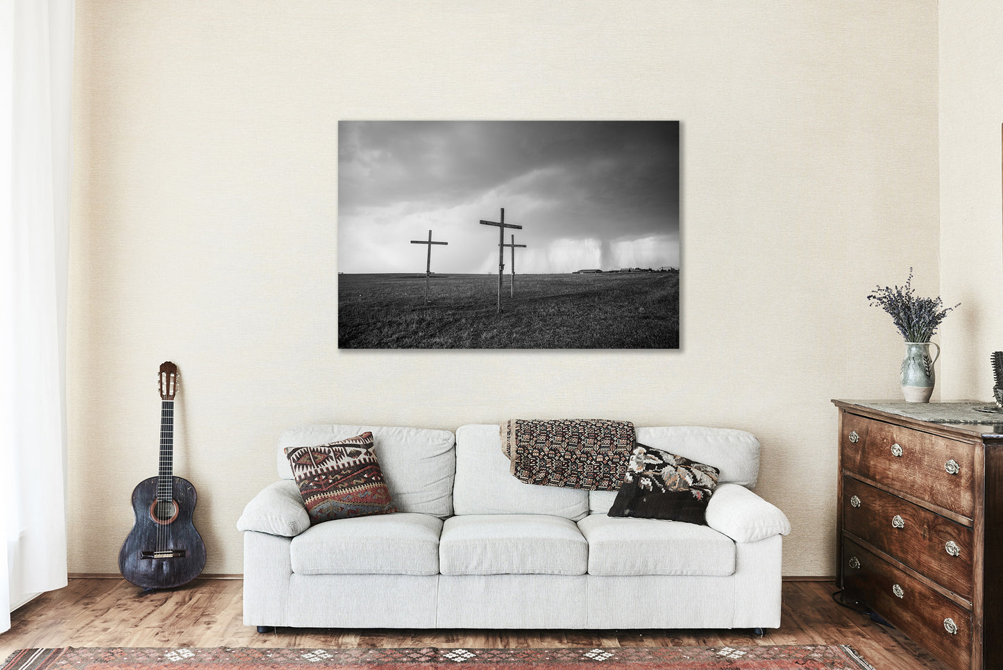 Canvas Wall Art | Three Wooden Crosses Photo | Christianity Gallery Wrap | Texas Photography | Black and White Picture | Religious Decor
