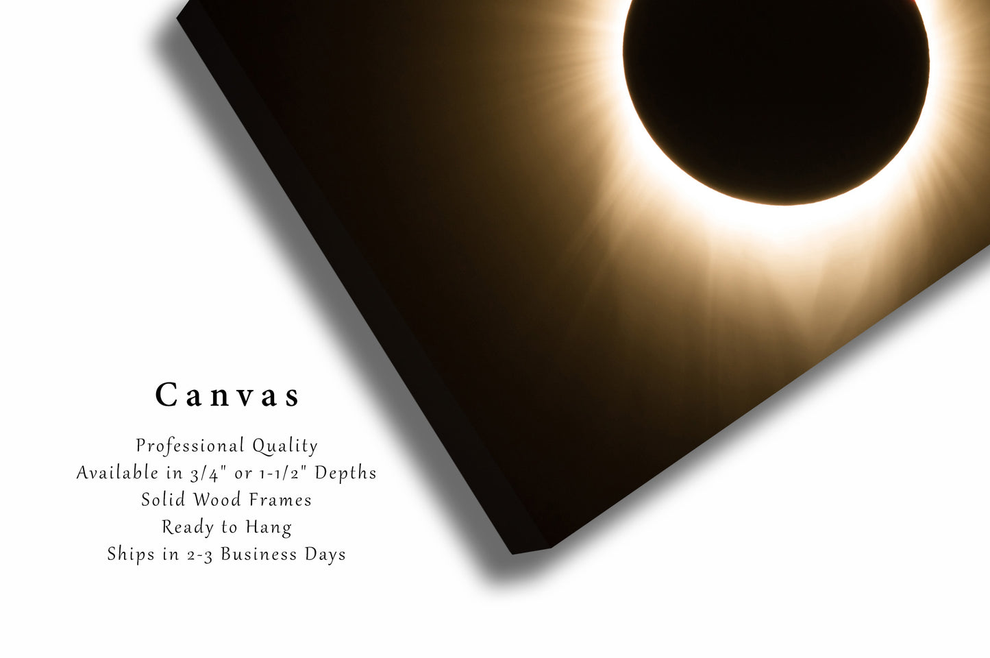 Celestial Canvas Wall Art (Ready to Hang) Gallery Wrap of Total Solar Eclipse at Totality in Nebraska Sun Moon Photography Science Decor