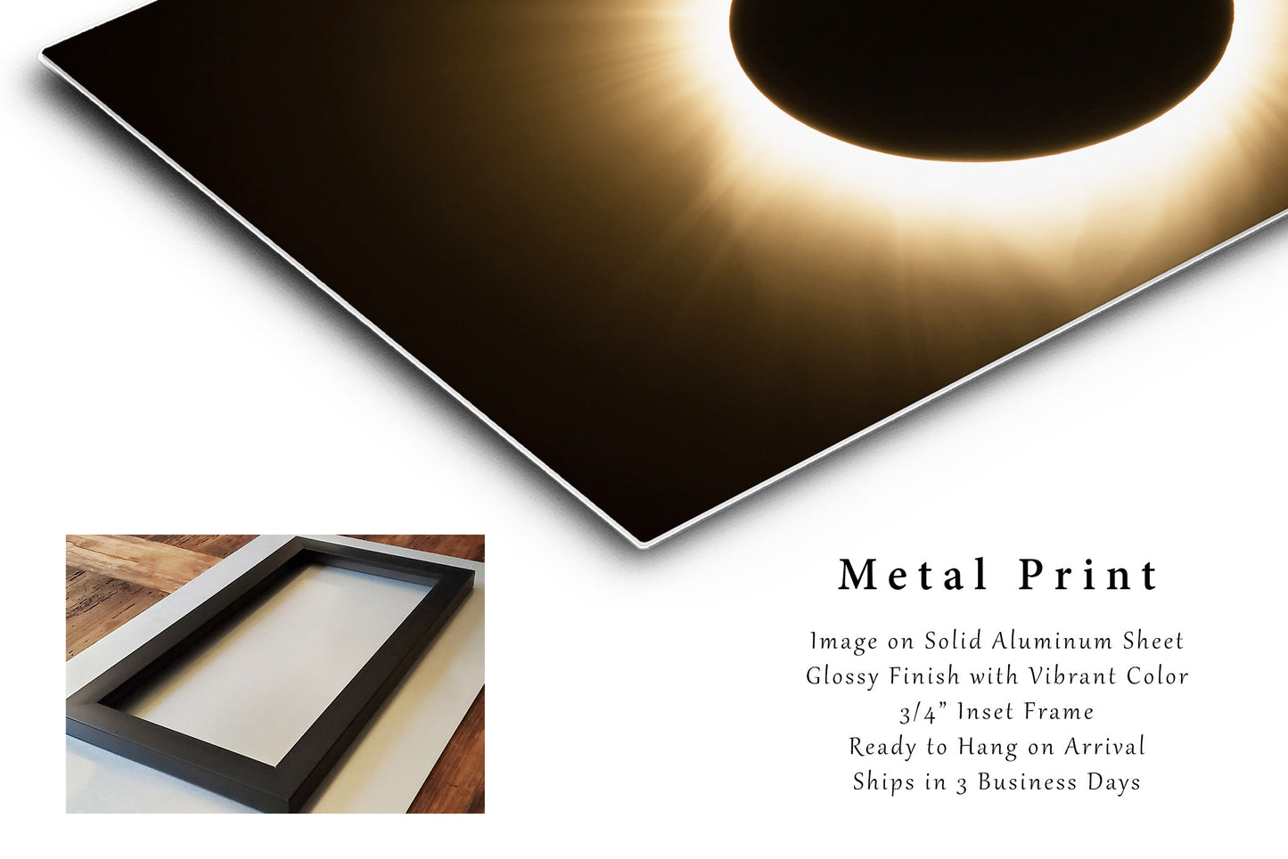 Celestial Metal Print (Ready to Hang) Photo on Aluminum of Total Solar Eclipse at Totality in Nebraska Sun Moon Wall Art Science Decor