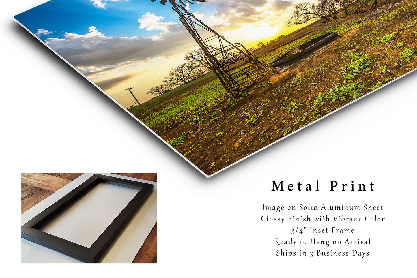 Country Metal Print | Windmill at Sunset Photography | Kansas Wall Art | Farm Photo | Farmhouse Decor | Ready to Hang